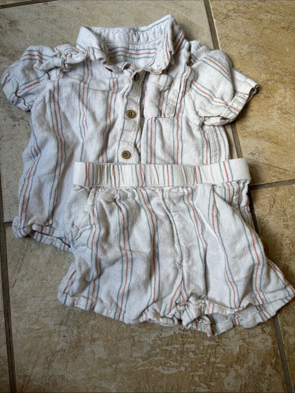 cloud island White Baby Two-Piece Set with Green & Orange Stripes